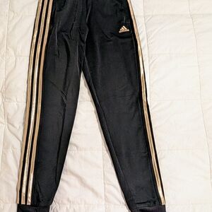 Adidas Kids Black Track Pants with Gold Stripes